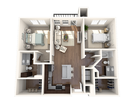 Floor plan for 2 beds, 2 baths, 1046 sqft
